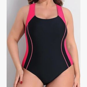 Charmo Plus Size One Piece swimsuit Racerback Swimming Modest Swimwear